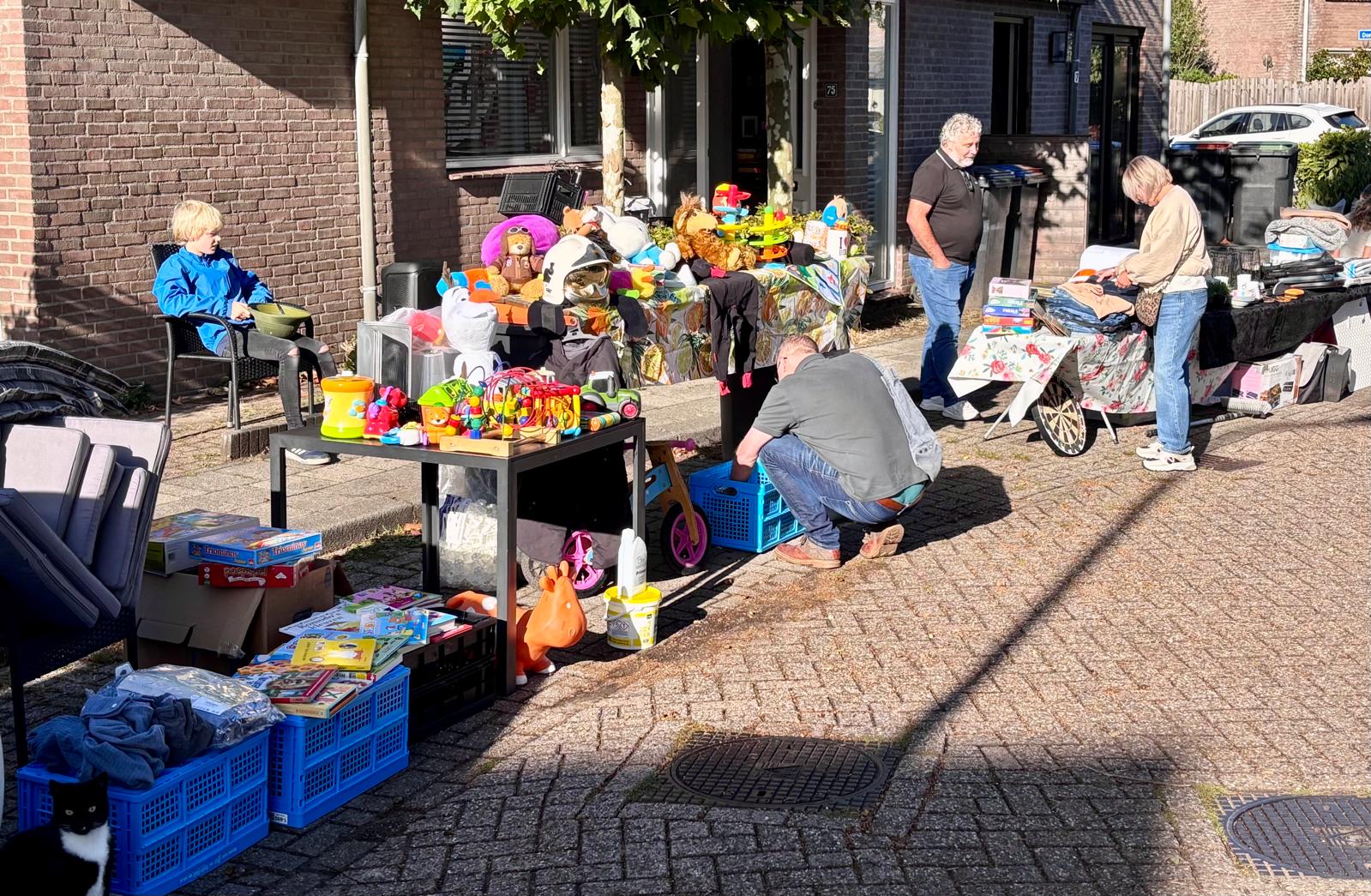 Speelgoed uitgestald op de oprit